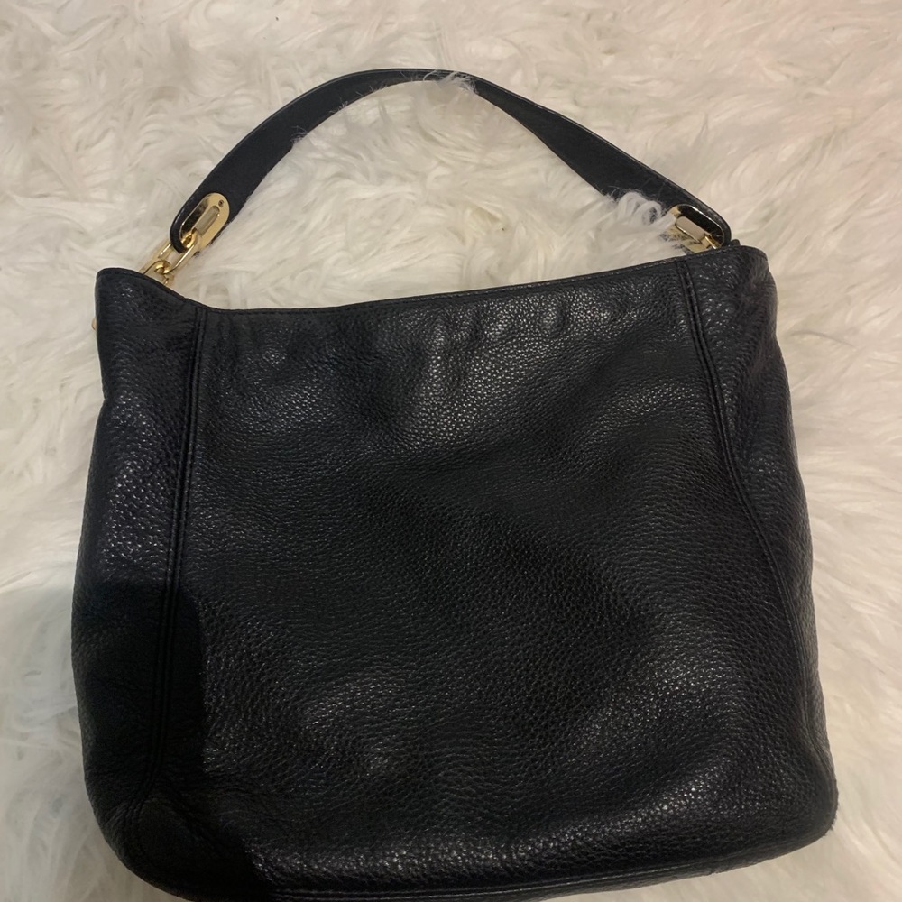 Michael Kors EUC black leather bag with gold
